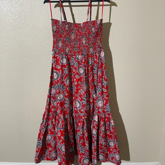 strapless open back dress A.L.C. Tiered Midi Dress Maryn Burnt Orange Embroidered Cutout Cotton   Celebrity Owned